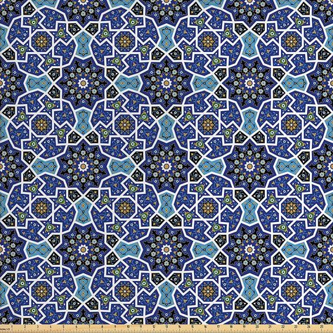 Amazon.com: Ambesonne Moroccan Fabric by The Yard, Eastern Persian Gypsy Jacquard Style Arabic Culture Folk Tracery Geometric Image, Decorative Fabric for Upholstery and Home Accents, Royal Blue Moroccan Fabric, Outdoor Window, Pillow Slip Covers, Stall Shower Curtain, Flowing Fabric, Curtain Valance, Family Costumes, High Resolution Picture, Craft Organization