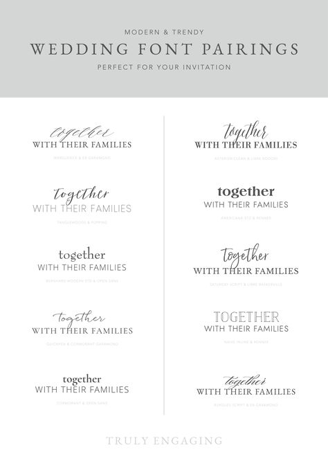 Customize the style and vibe you want to impress your guests with one of these combinations of typography. Our designs transformed by your style! Wedding Fonts Free Cricut, Font Pairing Wedding Invitation, Wedding Invite Font Pairings, Wedding Font Combinations Free, Wedding Invitation Fonts Combinations, Fonts Wedding Invitation, Best Fonts For Wedding Invitations, Wedding Signage Fonts, Canva Wedding Fonts Pairing