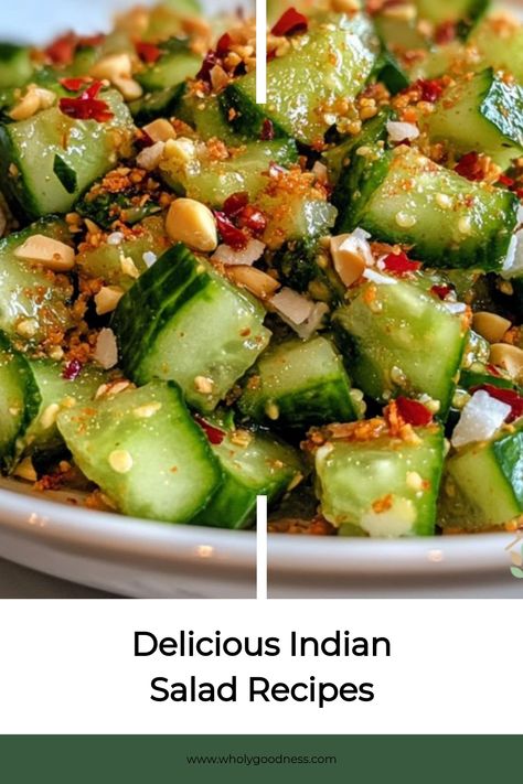 Discover a variety of vibrant, plant-based Indian salads that bring bold spices, fresh ingredients, and unique flavors to your table. Find your new fave here. Indian Salad Ideas, Plant Based Indian Recipes, Indian Side Dishes Vegetable, Indian Vegetable Side Dish, Indian Salad Recipes, Indian Cucumber Salad, Unique Salads, Indian Sides, Indian Vegetables