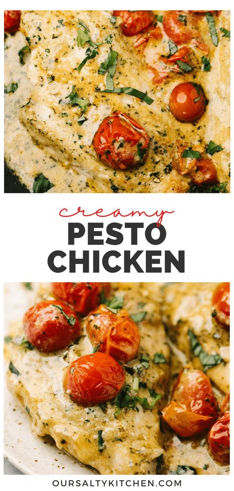 Garlic Pesto Sauce, Sauce With Cherry Tomatoes, Tomato Pesto Chicken, Pesto Chicken Recipe, Pesto Cream Sauce, Pesto Chicken Breast, Boneless Skinless Chicken Breast Recipes, Creamy Pesto Chicken, Chicken With Tomatoes