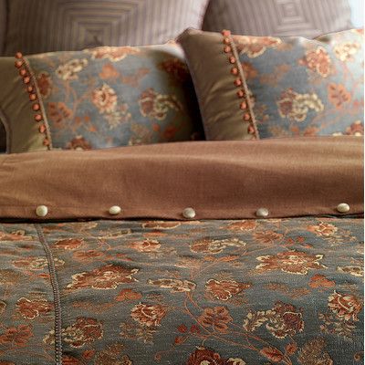 Eastern Accents Minori Hand-Tacked Bedding Collection | Wayfair Western Comforter Sets, Button Tufted Bed, Copper Bedroom, Western Bedding, Full Duvet Cover, Luxury Bedding Collections, Designer Bedding Sets, Eastern Accents, Floral Duvet Cover