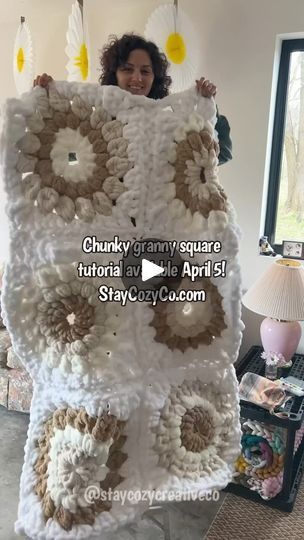 4K views · 372 reactions | Video tutorial will be available 4/5 @ noon!! 🎉   You’ll be able to get the video tutorial on my website, and it will be available for immediate download. So if you’re wanting to stay creative this weekend, you can!  Chenille yarn is available at many local craft stores, but I also have some available on my website! I am *almost* out of some of these colors because I used them on my own blanket 😅 but I also have several others to choose from and plan to get more of the neutrals restocked soon!  I am SO excited for you all to get this tutorial and begin making your own chunky granny squares. What do you plan to use yours for?  Stay cozy, Jess   #handcrochet #handcrocheted #chunkycrochet #grannysquare #grannysquares #chunkygrannysquare #tubeyarn #chenilleyarn #ha Jumbo Granny Square Blanket, Jumbo Granny Square, Granny Square Chunky Yarn, Chunky Yarn Granny Square, Chunky Granny Square Blanket, Chunky Crochet Granny Square, Large Granny Square Pattern, Chunky Granny Square, Knitted Blanket Squares