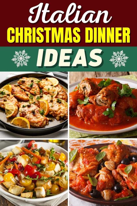 Italian Style Christmas Dinner, Italian Recipes For Christmas Dinner, Italian Entrees Dinners, Italian Christmas Recipes Dinners, Italian Xmas Dinner, Italian Christmas Menu Ideas, Italian Dinner For A Crowd, Italian Food Christmas Dinner, Pasta For Christmas Dinner