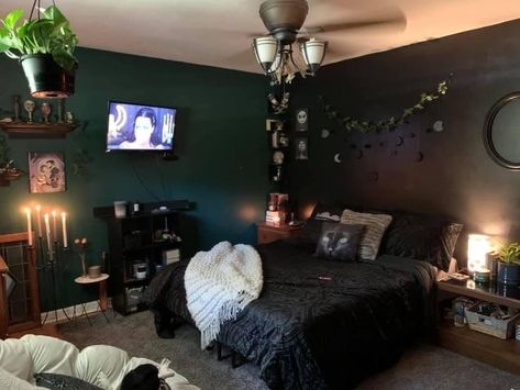 Simple Goth Bedroom, Dark Home Decor, Cute Bedroom Decor, Redecorate Bedroom, Aesthetic Rooms, Dreamy Room, Dream Room Inspiration, Room Inspiration Bedroom, Room Ideas Bedroom