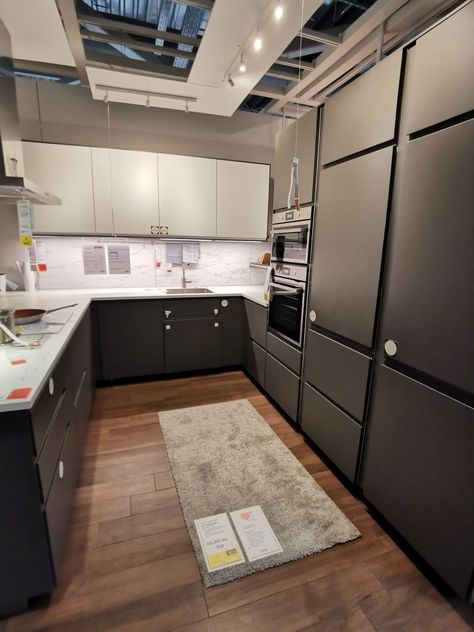 Voxtorp Kitchen Grey, Ikea Voxtorp Kitchen, Gray Ikea Kitchen, Ekedalen Table, Voxtorp Kitchen, Grey Ikea Kitchen, Ikea Voxtorp, Ikea Kitchen Inspiration, Dark Gray Kitchen