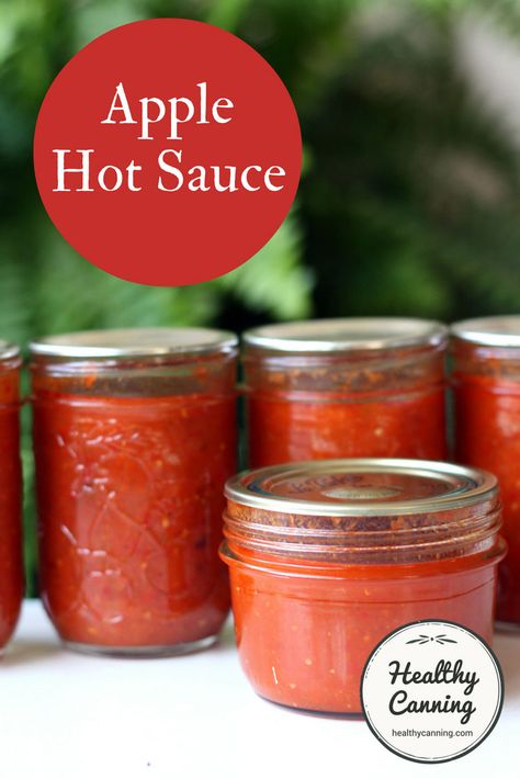 Apple Hot Sauce - Healthy Canning Hot Sauce Canning Recipe, Healthy Canning, Cut Recipe In Half, Hot Pepper Recipes, Hot Sauce Recipe, Homemade Hot Sauce, Cut Recipe, Pepper Recipes, Canning Ideas