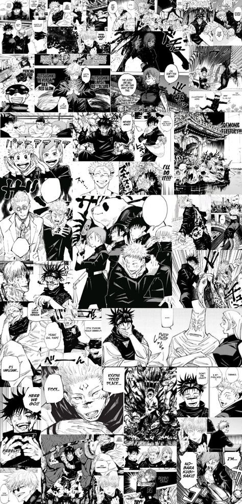 Manga Panels Aesthetic Jujutsu Kaisen, Anime Comic Background Black And White, Jjk Manga Panels Collage, Jjk Posters Black And White, Manga Art Black And White Wallpaper, Black And White Anime Poster Prints, Jjk Collage Wallpaper, Jujutsu Kaisen Collage Wallpaper, Jjk Manga Panels Wallpaper