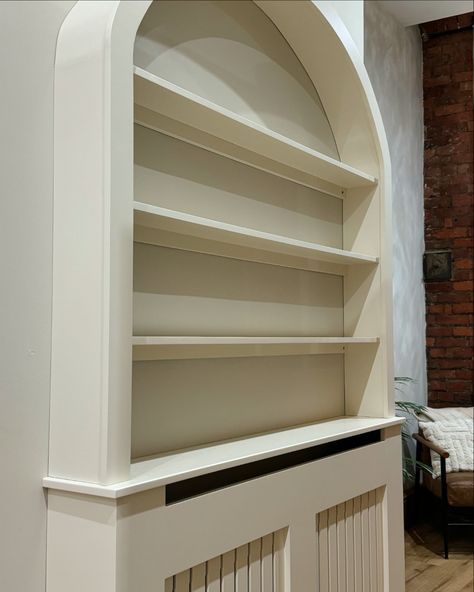 Curved bookcase, finished in off white 🤍 www.auunique.co.uk Curved Bookcase, Bookcase, Off White, Quick Saves, White