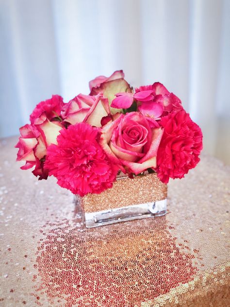 Hot Pink And Gold Quinceanera Decorations, Rose Gold And Hot Pink Birthday Party, Hot Pink And Gold, Pink And Gold Centerpieces Birthday, Hot Pink And Gold Birthday Party, Pink And Gold Centerpieces, Hot Pink Birthday Party Centerpieces, Hot Pink Centerpieces Birthday, Hot Pink Sweet 16