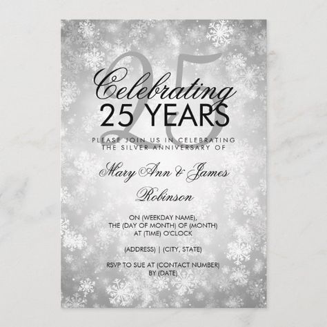 25th Wedding Anniversary Winter Wonderland Silver Invitation 25th Wedding Anniversary Decorations, Sparkles Wedding, 25th Wedding Anniversary Cakes, 25th Wedding Anniversary Invitations, 25th Wedding Anniversary Party, Winter Anniversary, 25th Anniversary Party, Wedding Anniversary Cakes, White Invitation