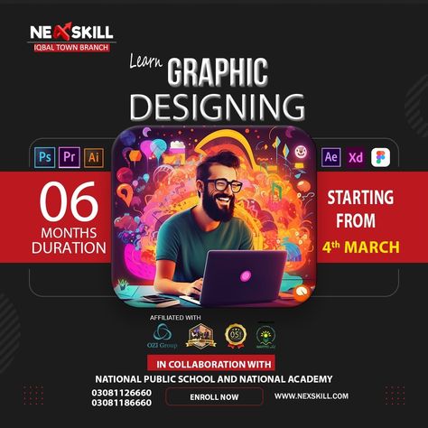 🎨🖌️ Level up your graphic design skills with our professional program! Learn visual storytelling, typography, and digital design to unleash your creativity and excel in the industry. 💼🚀 📝𝐑𝐞𝐠𝐢𝐬𝐭𝐫𝐚𝐭𝐢𝐨𝐧 𝐅𝐨𝐫𝐦: https://bit.ly/4abq7ML 📍𝐕𝐢𝐬𝐢𝐭 𝐎𝐮𝐫 𝐋𝐨𝐜𝐚𝐭𝐢𝐨𝐧: 346, Opposite to National Grammar School, Hunza Block, Allama Iqbal Town, Lahore. 📞𝐂𝐨𝐧𝐭𝐚𝐜𝐭 𝐔𝐒: 0308 1186660 🌐 https://www.nexskill.com/graphic-designing/ #joinnexskill #nexskilliqbaltown #iqbaltownbranch #ittraininginstitute #itcourses #shortco... Graphic Design Skills, Graphic Design School, Social Media Branding Design, Media Branding, Allama Iqbal, Registration Form, Grammar School, Graphic Designing, Visual Storytelling