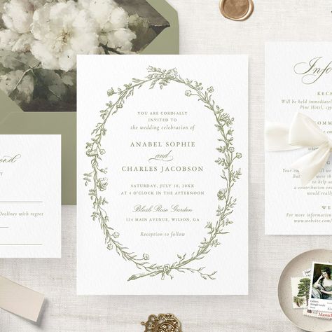 Elegant Floral Wreath Vintage Botanical Wedding Invitation. Hand Drawn Floral Sage Green Wedding Invitation Wording Template. Modern Calligraphy Script Invitation Wedding Invitation Wording Templates, Botanical Invitation, Formal Wedding Invitation, Calligraphy Invitation, Vintage Sage Green, Green Invitation, Green Invitations, Floral Wreath Design, Sage Wedding