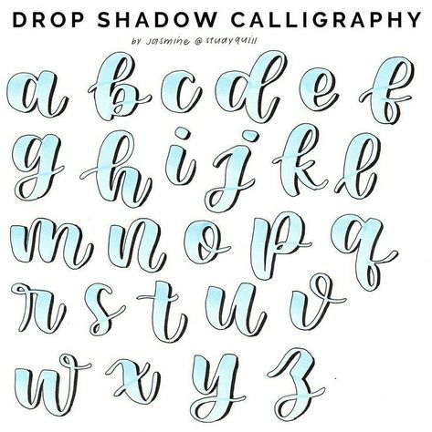 Shadow Calligraphy, Lettering Practice Sheets, Struktur Teks, Bullet Journal Font, Lettering Guide, Journal Fonts, Faux Calligraphy, Alfabet Letters, Hand Lettering Art