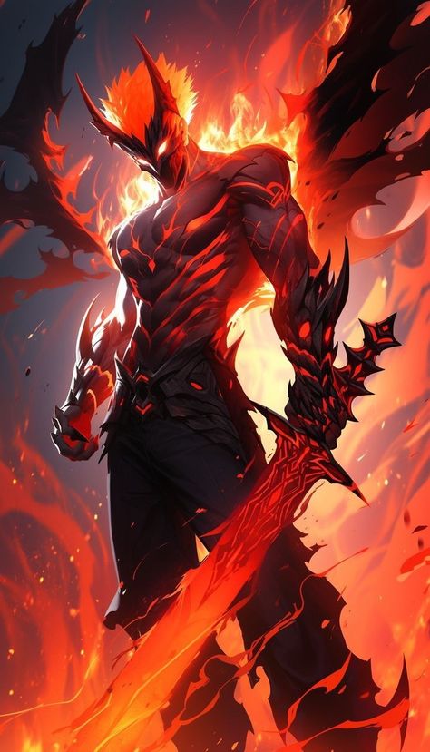 Fantasy Enemy Art, Pyromancer Character Design, Anime Boy Wallpaper Hd, Fire Warrior, Boy Wallpaper, Warrior Concept Art, Fantasy Demon, Dark Fantasy Artwork, Cool Anime Backgrounds