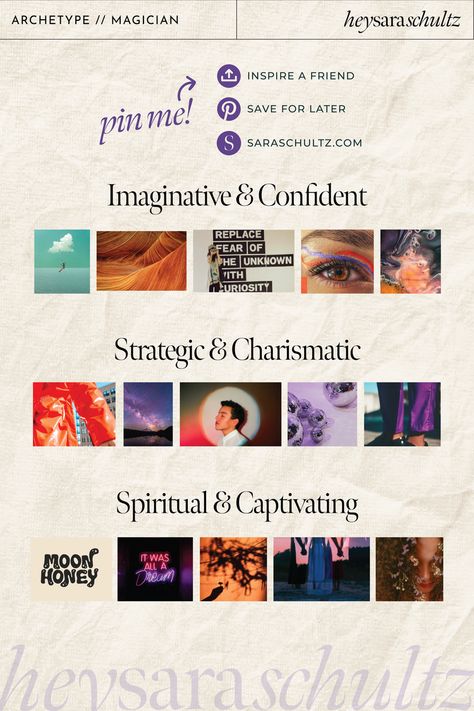 The Magician Archetype, Magician Archetype, Brand Moodboard, Brand Archetypes, Draw People, Branding Mood Board, Brand Strategist, Font Pairing, Branding Design Inspiration