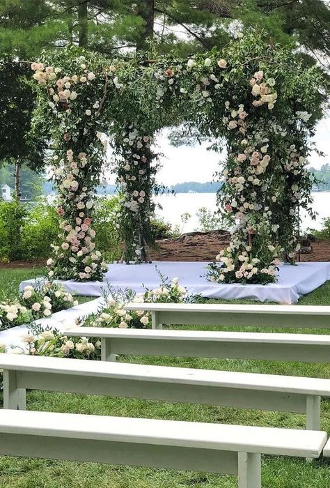 30 Beautiful Decor Ideas For Park Wedding ❤ park wedding flower ceremony decor rachelaclingen #weddingforward #wedding #bride Romantic Chuppah, Wedding Chuppah Flowers, Broadmoor Wedding, Statehouse Wedding, Arch Greenery, Drew Doughty, Chuppah Flowers, Wedding Aisles, Park Wedding Ceremony