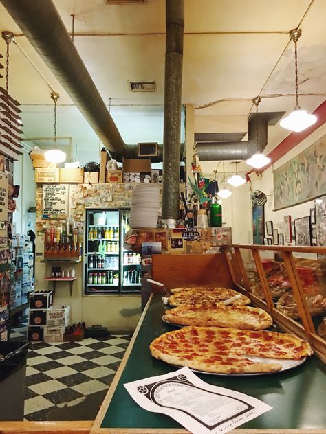 70s Pizza Shop, Italian Pizza Shop Aesthetic, Small Town Pizza Shop, Old Pizza Shop, Ny Pizza Aesthetic, New York Italian Aesthetic, New York Pizza Shop, Nyc Pizza Aesthetic, New York Pizza Aesthetic