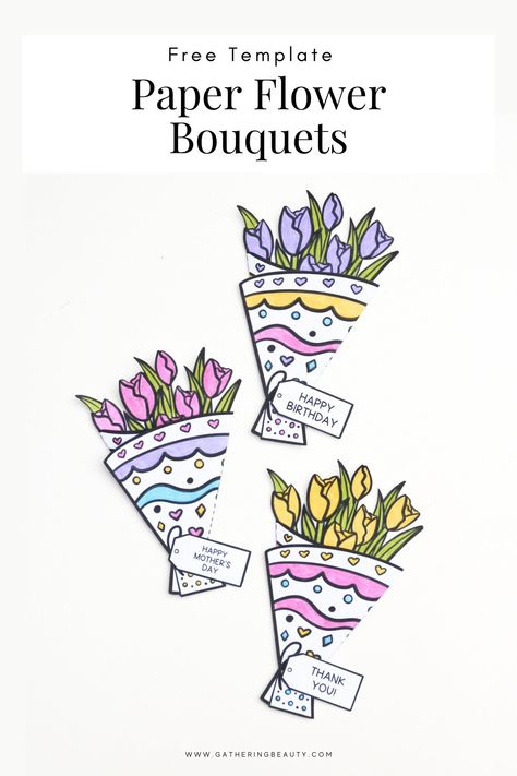 Free Printable Flower Bouquet — Gathering Beauty Flower Bouquet Printable, Easy Mother's Day Crafts, Flower Boquet, Birthday Flowers Bouquet, Mother's Day Bouquet, Printable Flower, Easter Printables Free, Paper Flowers Wedding, Paper Bouquet