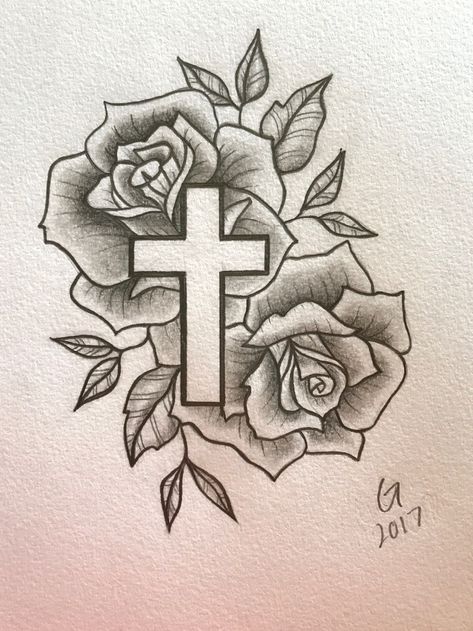 Cross Drawing, Rose Drawing Tattoo, Cross Tattoos For Women, Cute Hand Tattoos, Cross Tattoo For Men, Forearm Sleeve Tattoos, Cross Tattoo Designs, Sketch Tattoo Design, Tattoo Stencil Outline