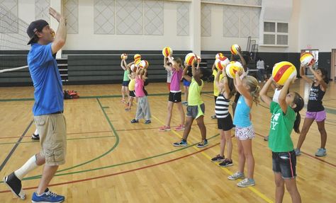 Volleyball Activities | Fun Drills for Kids Setting Drills Volleyball, Volleyball Activities, Volleyball Drills For Beginners, Volleyball Passing Drills, Volleyball Warm Ups, Kids Volleyball, Youth Volleyball, Gym Games For Kids, Volleyball Camp