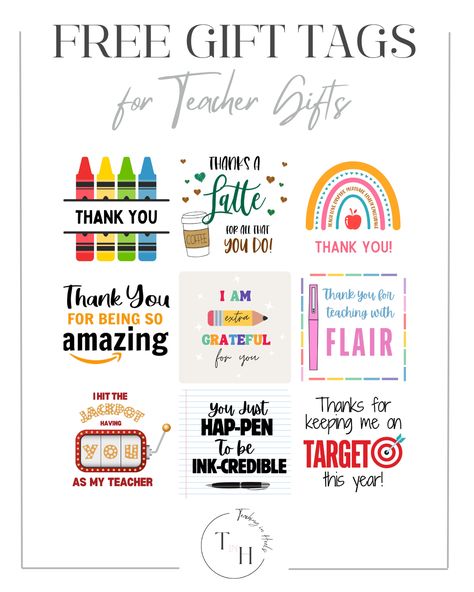 10 Thoughtful Teacher Appreciation Gifts + Free Printable Gift Tags - Teaching in Heels % Hand Soap Teacher Gift Tag Free, Free Printable Appreciation Tags, Pen Teacher Appreciation Free Printable, Teacher Wine Gift Tag Free Printable, Thank You Gift Tags Free Printable, Teacher Gift Tags Printable Free, Free Printable Teacher Appreciation Tags, Free Editable Gift Tags, Teacher Supplies Gift