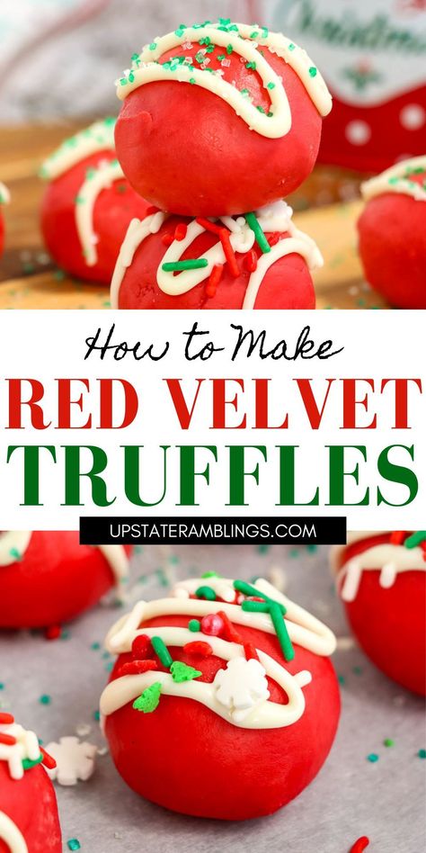 How to Make Red Velvet Truffles Red Velvet Snowballs, Easy Red Velvet Cake Pops, Red Velvet Cream Cheese Balls, Red Velvet Balls With Cream Cheese, Red Velvet Cake Truffles, Red Velvet Oreo Balls, Red Velvet Truffles Easy, Christmas Truffles Easy, Red Velvet Truffles Recipe