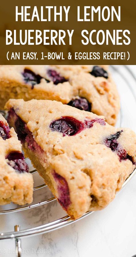 Healthy Lemon Blueberry Scones – you just need 1 bowl + 30 minutes! So easy! Really light & tender too, even with NO heavy cream! ♡ best lemon blueberry scones. easy blueberry lemon scones recipe no eggs. greek yogurt lemon blueberry scones. Blueberry Lemon Scones Easy, Low Sodium Scones, Healthy Breakfast Scones, Scones Recipe Healthy, Blueberry Scones Easy, Healthy Lemon Blueberry, Lemon Scones Recipe, No Heavy Cream, Lemon Blueberry Scones