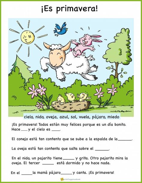 Spanish Reading for Spring with Question Activity - Spanish Playground Weather In Spanish, Spanish Reading Activities, Spanish Weather, Spanish Stories, Spanish Learning Activities, Spanish Reading Comprehension, Learning Spanish For Kids, Spanish Basics, Learning Sight Words