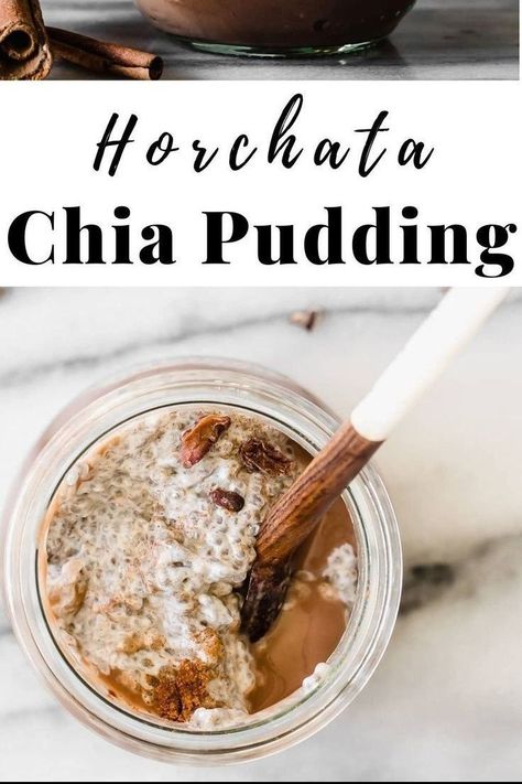 Creamy horchata chia pudding meets cacao and coconut yogurt in this healthy vegan chia pudding parfait, topped with cinnamon and cacao nibs. Horchata Chia Pudding, Flax Chia Pudding, Low Calorie Chia Pudding, Beltane 2024, Yogurt Chia Pudding, Vegan Chia Pudding, Chia Pudding Parfait, Quinoa Pudding, Tv Snack