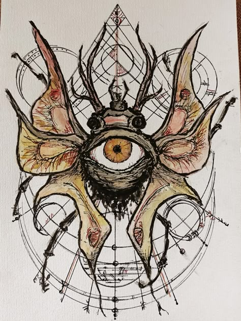 My doodling, ink and watercolour paint, eye beetle Creepy Skull Art, Wierd Drawing Ideas Creepy, Eyes With Wings Drawing, Creepy Back Tattoos, Creepy Bug Drawing, Oddities Drawing, Strange Drawings Weird, Weird Drawings Unique, Weird Sketches Inspiration