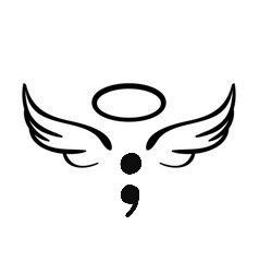 Angel Semi Colon, Matching Angel Wing Tattoos, Angel Wings And Semicolon Tattoo, Semi-colon Tattoo Ideas Design, Small Semicolon Tattoo, Subtle Semi-colon Tattoo Ideas, Discreet Semi-colon Tattoo Ideas, Semi Colon Tattoos, Moon Semi-colon Tattoo Ideas