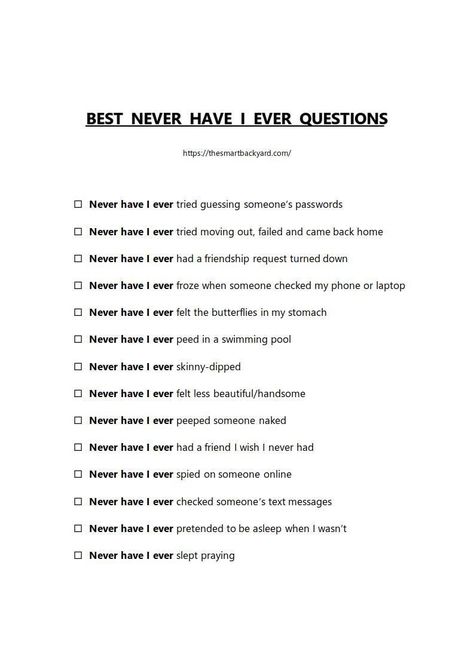 Templates for the best never have I ever questions and commands. Questions For Married Couples, Never Have I Ever Questions, Boyfriend Questions, First Date Questions, Butterflies In My Stomach, Double Meaning, Conversation Topics, List Of Questions, Self Healing Quotes