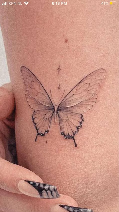 Hand And Finger Tattoos, Butterfly Tattoos For Women, Small Pretty Tattoos, Butterfly Tattoo Designs, Small Hand Tattoos, Butterfly Tattoos, Classy Tattoos, Line Art Tattoos, Discreet Tattoos