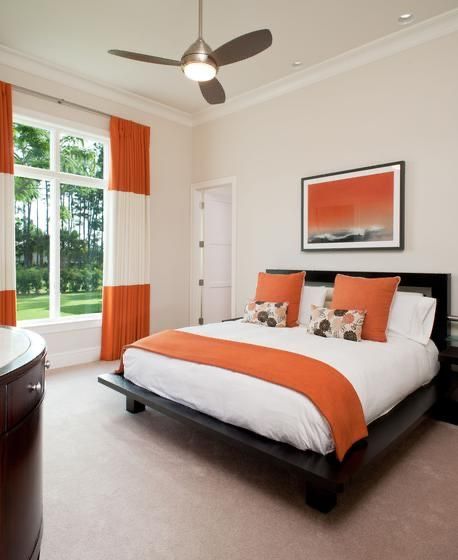 Bedroom Dark Wood Furniture, Orange Accents Bedroom, Bedroom Dark Wood, Burgundy Bedroom, Modern Guest Bedroom, Eldorado Stone, Black White Bedrooms, White Wall Bedroom, Bedroom Dark