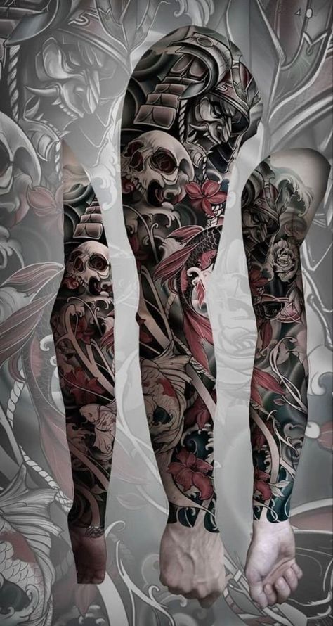 Japanese Sleeve Tattoos For Guys, Arm Tattoos Japanese, Japanese Forearm Tattoo, Tattoo Japonais, Japanese Hand Tattoos, Samurai Tattoo Sleeve, Koi Tattoo Sleeve, Oni Tattoo, Full Hand Tattoo