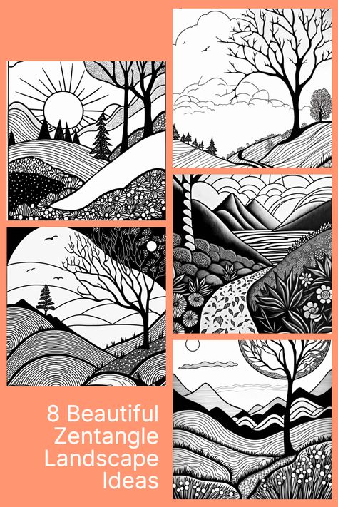 How To Do Zentangle Patterns, One Zentangle A Day, Doodle Landscape Drawings, Unique Zentangle Drawings Easy, Zentangle Abstract Art, Abstract Art With Pencil, Zantangle Art Artwork Easy, Pen Art Doodle Creative, Tangle Art Ideas