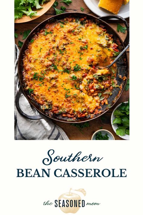 Cheesy Green Chili Bean Bake, Bean Bake, Vegetarian Baked Beans, Cooking Beans, Bean Dishes, Green Bean Casserole Easy, Comfort Casseroles, Mom Recipes, 2024 Recipes