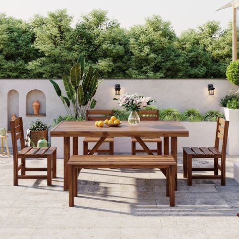 Wood Outdoor Table, Outdoor Dining Table Setting, Wooden Patios, Outdoor Tables And Chairs, Table And Chair Set, Outdoor Living Patio, Table And Chair, Outdoor Dining Furniture, Patio Dining Set