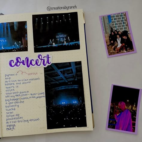 Concert Journal Page, Concert Scrapbook Ideas, P1harmony Concert, Journaling Goals, Concert Journal, Concert Scrapbook, March Bujo, Journal Memories, Book Journaling