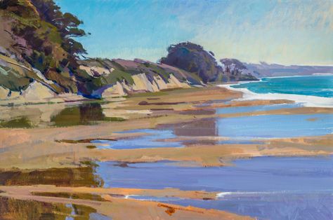 Marcia Burtt, October Morning, High Tide, acrylic, 20 x 30. - Southwest Art Magazine Aerial Photograph, Autumn Lights, Affordable Art Prints, Oversized Wall Art, High Tide, Plein Air Paintings, Seascape Paintings, Beach Scenes, 그림 그리기