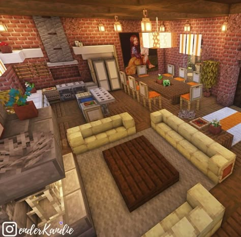 Inside Minecraft Houses Ideas, Minecraft Modern House Designs, Minecraft Living Room, Interior Design Minecraft, Minecraft House Decor, Interior Minecraft, Rumah Minecraft Sederhana, Minecraft Mansion, Minecraft Interior