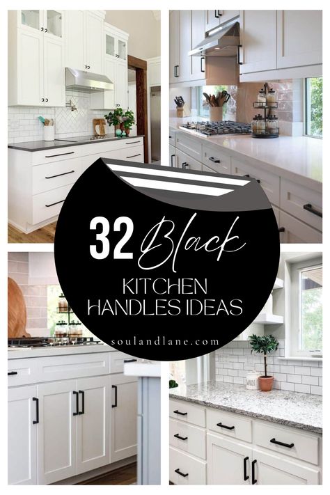 Add a chic and timeless touch to your kitchen with black handles, the perfect accessory to suit any decor. From the ultra-modern to the charmingly rustic, black handles offer a striking contrast that can refresh your kitchen's overall appearance. Dive into the world of black kitchen handles, featuring a variety of materials, finishes, and styles that can seamlessly integrate into your existing design. Discover how to leverage these handles to anchor your aesthetic, bring balance to your space, a White Cabinets With Black Handles, White Kitchen With Black Handles, White Kitchen Black Handles, Kitchen Cabinets With Black Hardware, White Cabinets With Black Hardware, Brown Countertop, Black Kitchen Handles, Blue Kitchen Island, Warm Wood Flooring