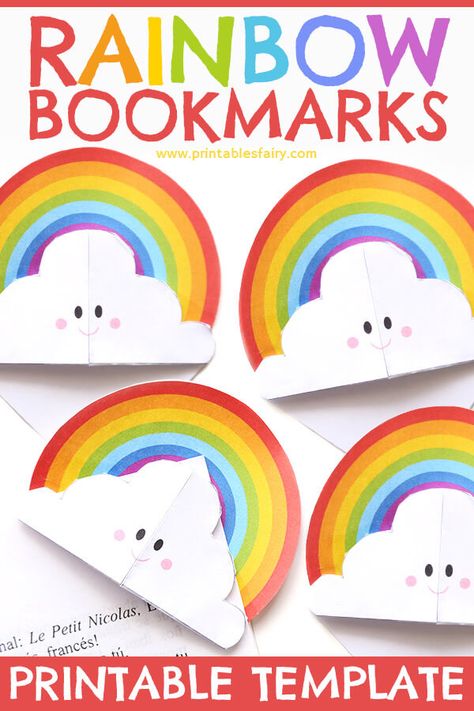 Rainbow corner bookmark: easy St. Patrick's day paper craft for kids. #diybookmarks #stpatricksdaycraftsforkids #stpatricksdaycrafts Paper Craft Ideas For Kids, Bookmark Easy, Library Crafts, St Patricks Day Crafts For Kids, St. Patrick's Day Crafts, Bible Mapping, Corner Bookmark, Creative Bookmarks, Paper Craft Ideas