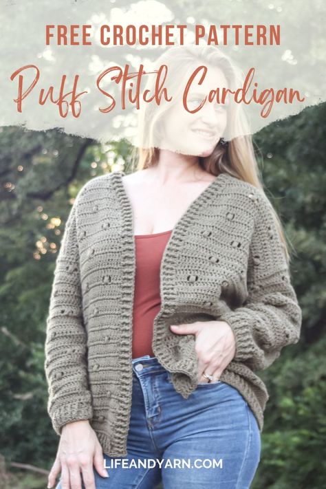 Free Crochet Cardigan Pattern Puff Stitch Cardigan, Heartland Yarn Crochet Pattern, Crochet Crop Cardigan Pattern, Chrochet Sweaters, Crochet Outerwear, Crochet A Cardigan, Crochet Cardigan Pattern Free Women, Oversized Cardigan Pattern, Potted Gardens