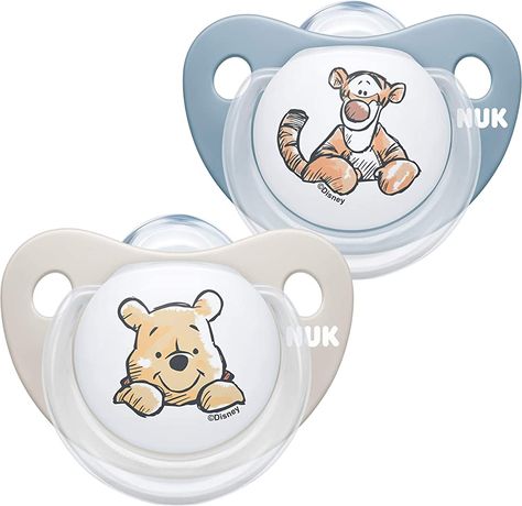 NUK Trendline Baby Dummy | 0-6 Months | BPA-Free Silicone Soothers | Disney Winnie the Pooh | Blue (Boy) | 2 Count : Amazon.co.uk: Baby Products Baby Binky, Disney Designs, Silicone Babies, Baby Pacifier, Disney Winnie The Pooh, Baby Disney, Baby Essentials, Baby Bottles