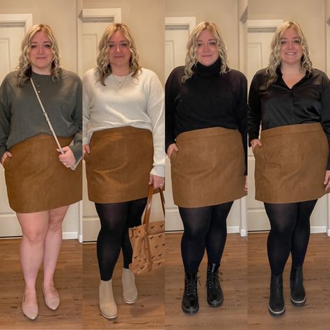 4 Suede Skirt Outfits – J.Crew Factory – Tara Jane Style Short Suede Skirt Outfit, Plus Size Corduroy Skirt Outfit, Brown Corduroy Skirt Outfit, Suede Skirt Outfit Winter, Brown Suede Skirt Outfit, Skirt Tights Outfit, Size 16 Outfits, Suede Skirt Outfit, Corduroy Skirt Outfit