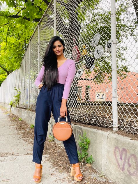 Navy And Lavender Outfit, Light Purple Blouse Outfit, Lavender And Blue Outfit, Light Purple Shirt Outfit, Navy Blue And Pink Outfit, Lavender Blouse Outfit, Navy Blue Pants Outfit Women, Lavender Shirt Outfit, Lavender Pants Outfit