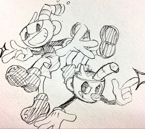 Cuphead And Mugman Drawing, How To Draw Cuphead, Cup Head Drawing, Silly Goober Doodle, Cuphead Sketch, Cuphead Art Style, Cup Head Art, Rubber Hose Style Art, Bendy Drawing