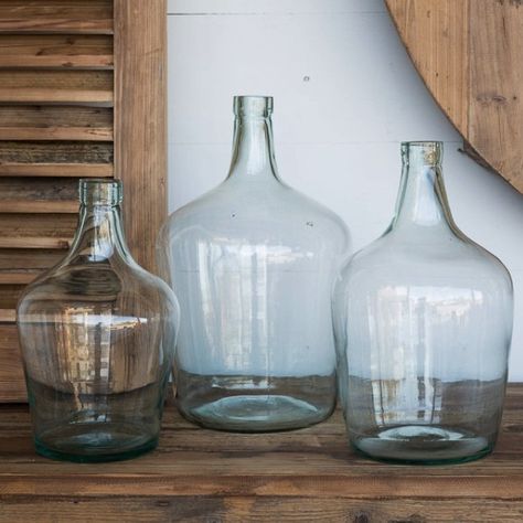 $50 each vases http://www.antiquefarmhouse.com/huge-recycled-glass-cellar-bottles.html Glass Cellar, Pottery Barn Look, Large Glass Bottle, Large Glass Jars, French Style Homes, Park Hill, European Home Decor, Vintage European, Antique Vase