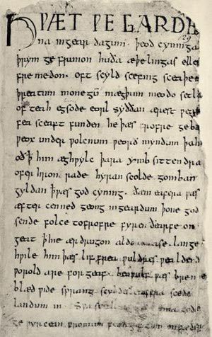 What to Know About the Epic Poem Beowulf: First Page of the Beowulf Manuscript Anglo Saxon Language, History Of Literature, Medieval Literature, Writing Scripts, Medieval England, Font Ideas, Middle English, Modern English, Epic Story